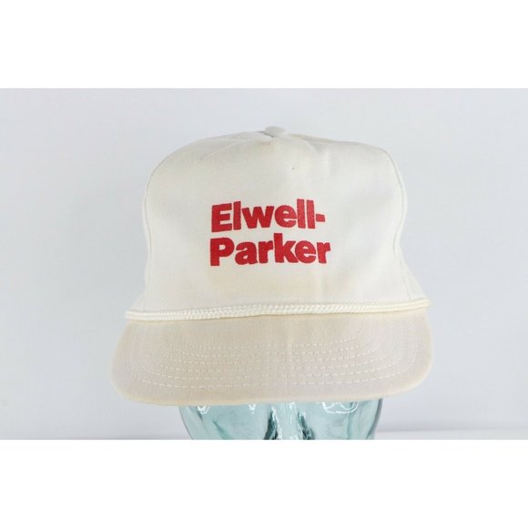 Vintage 80s Thrashed Elwell Parker Lift Trucks Spell Out Leather Strapback Hat - Picture 1 of 9